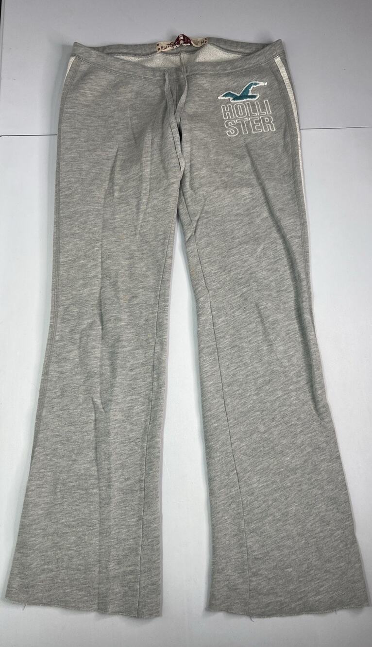 VTG Hollister Low Rise Flare Sweatpants Gray Spellout Seagull Y2K Sz Medium